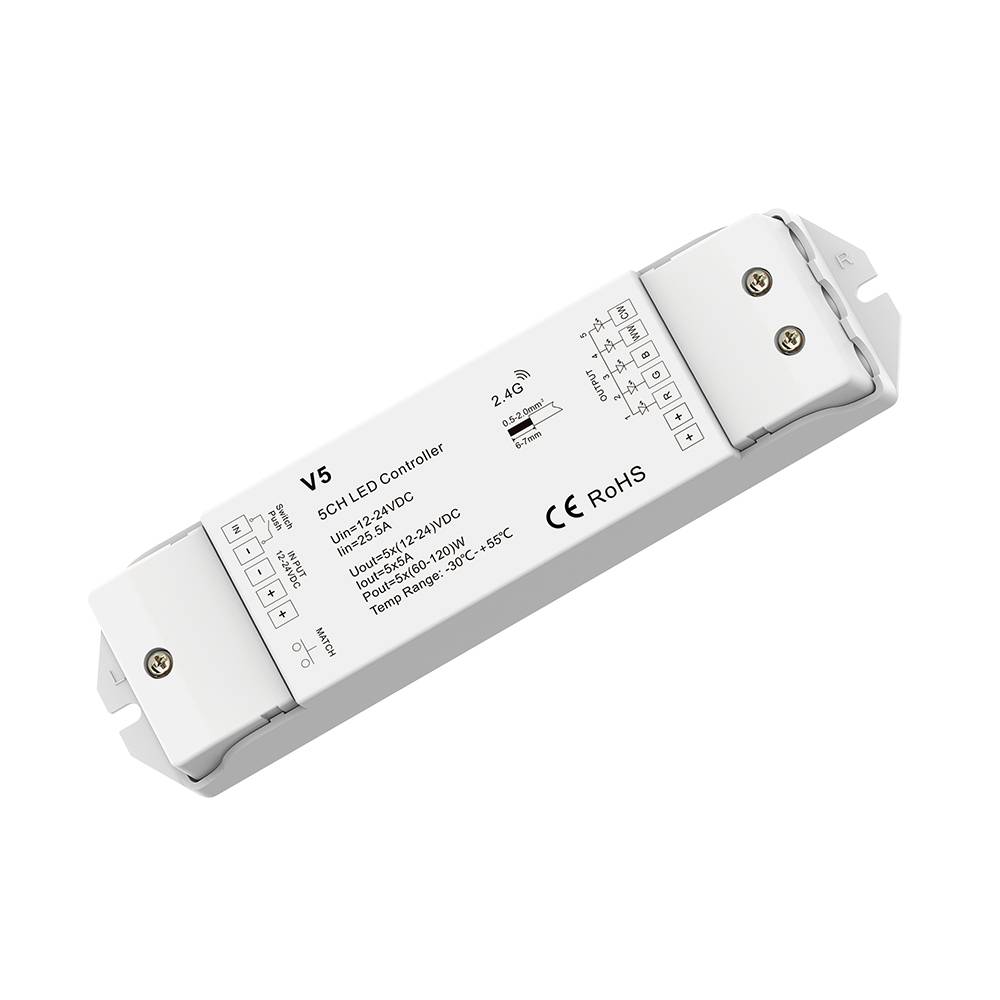 6366 LED CONTROLLER V5 12-24VDC 5A*5CH MAX25A 300W/600W (12V/24V) - Image 1