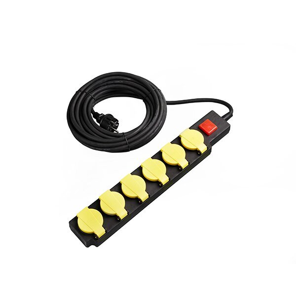 7614 РАЗКЛОНИТЕЛ 6-ГНЕЗДА+SWITCH H07RN3G1.5mm-10M, 16A, 250V, Max3500W, IP44 – ЖЪЛТ+ЧЕРЕН - Image 1