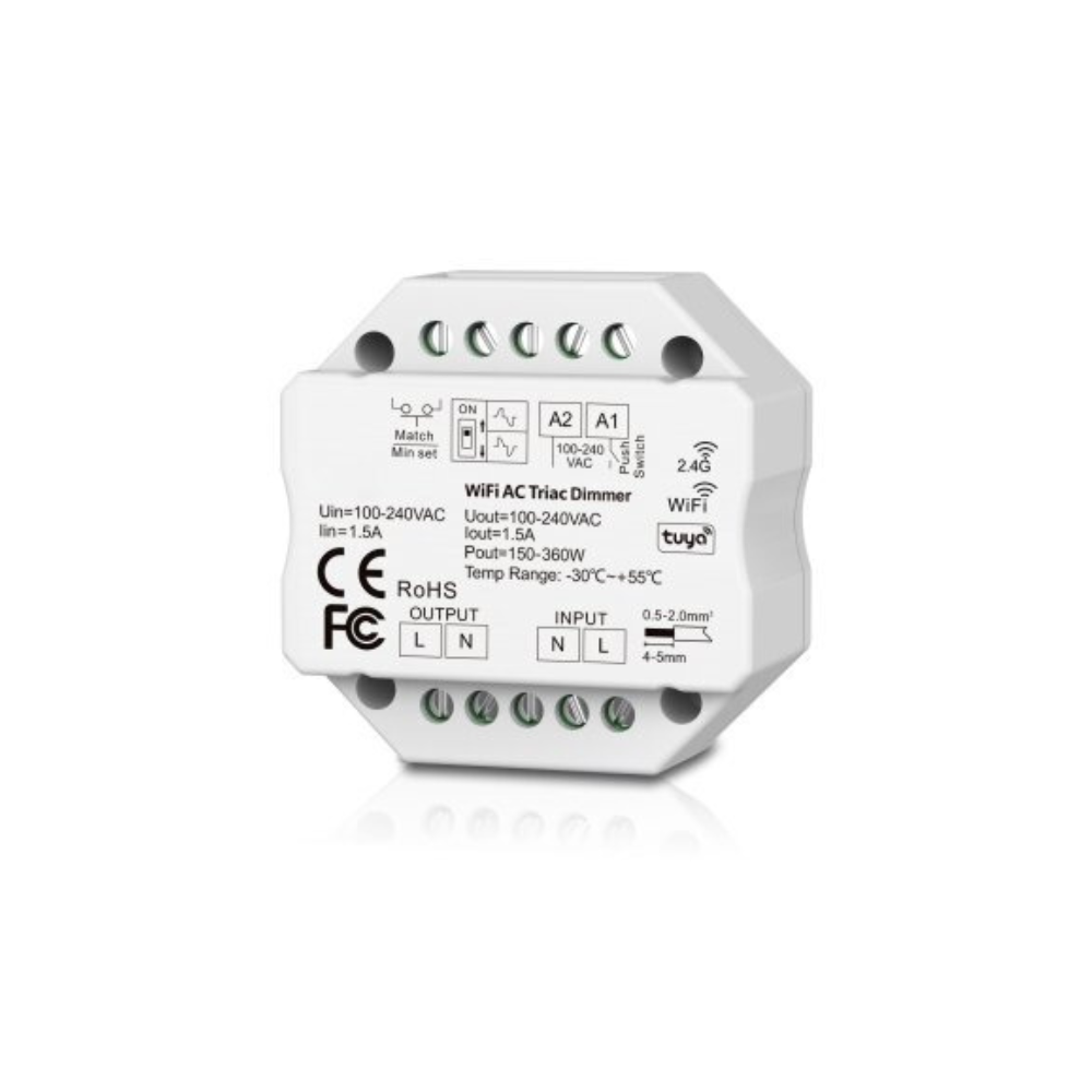 6388 WIFI & RF TRIAC ДИМЕР(TUYA) 2.4G, PUSH DIM 100-240VAC 150W/360W(100V/240V) - Image 1
