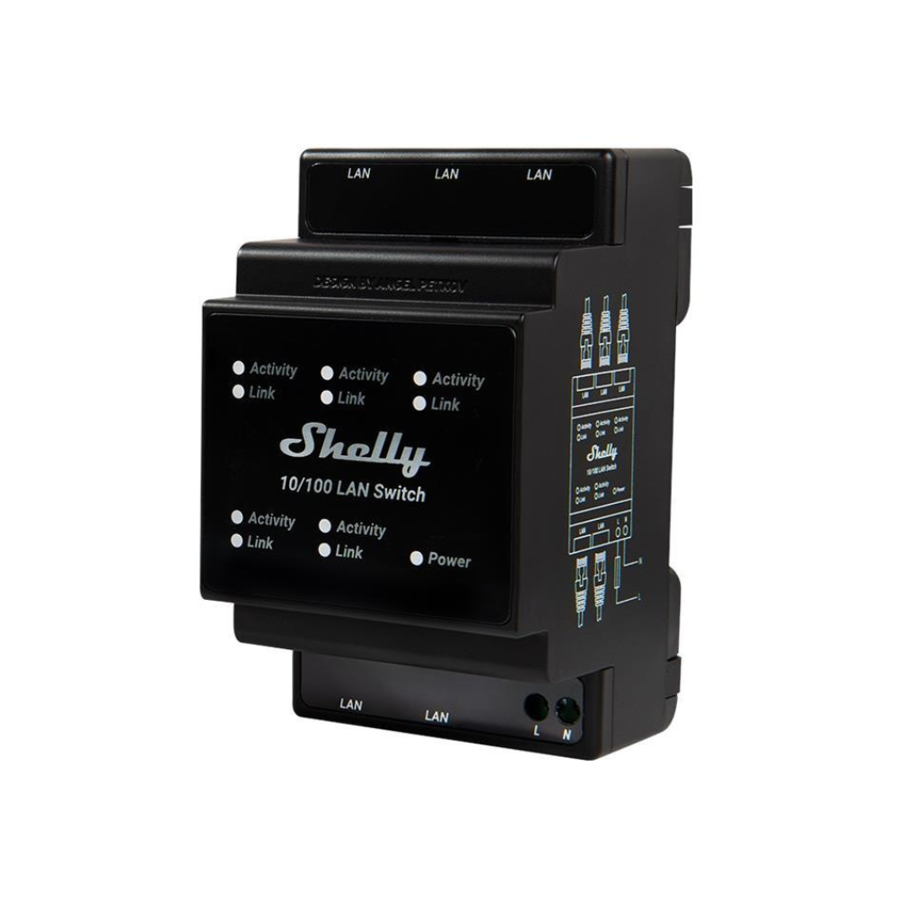Shelly LAN Switch Мрежов комутатор, 5x 10/100 Mbps, за DIN монтаж, 110...230Vac, Shelly LAN Switch - 266830 - Image 1